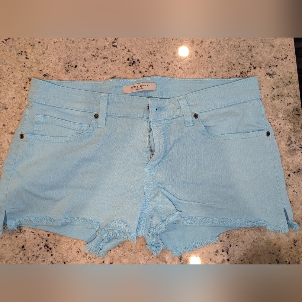 Rich & Skinny Light Blue Frayed Denim Shorts Size 29 Raw Hem Summer
